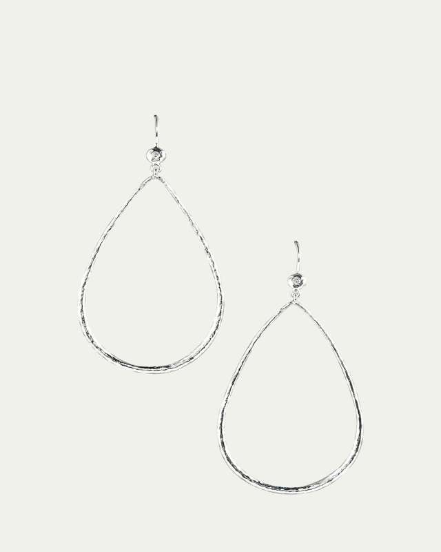 Hammered Teardrop Earrings in Sterling Silver with Diamonds